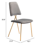 Zuo Modern Chloe 100% Polyester, Plywood, Steel Modern Commercial Grade Dining Chair Set - Set of 2 Gray, Gold 100% Polyester, Plywood, Steel