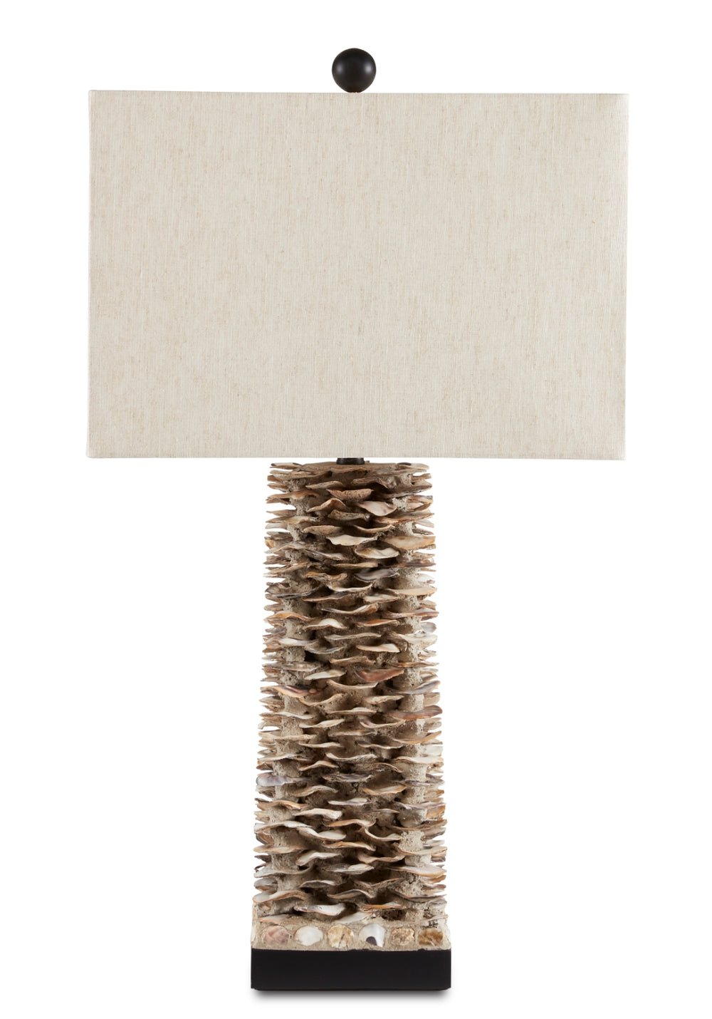 Villamare Table Lamp - Handcrafted Oyster Shell Design on Satin Black Base with Oatmeal Shade