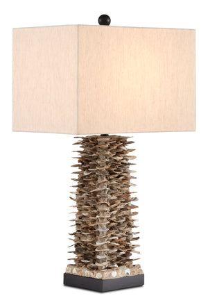 Villamare Table Lamp - Handcrafted Oyster Shell Design on Satin Black Base with Oatmeal Shade