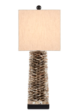 Villamare Table Lamp - Handcrafted Oyster Shell Design on Satin Black Base with Oatmeal Shade