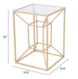 Zuo Modern Canyon Tempered Glass, Steel Glam Commercial Grade Side Table Gold, Clear Tempered Glass, Steel