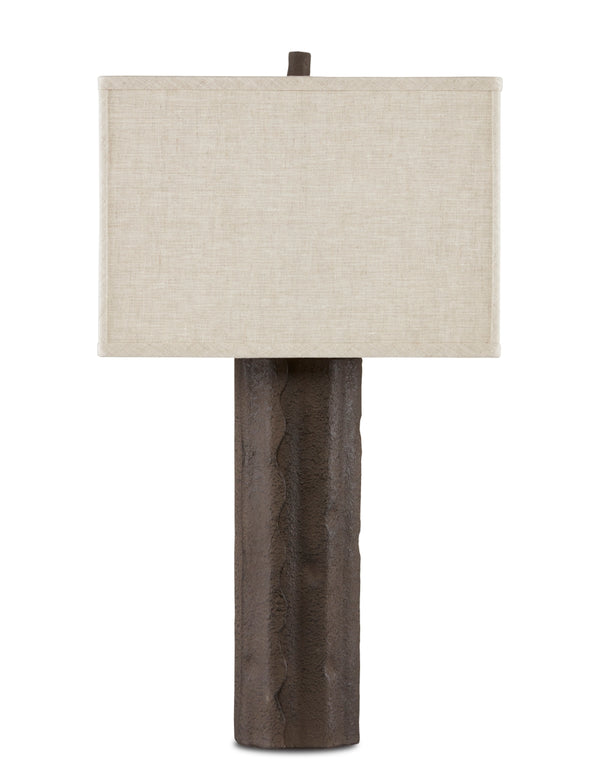 Caravan Table Lamp - Rustic Wrought Iron Design with Natural Linen Shade for Cozy Home Decor