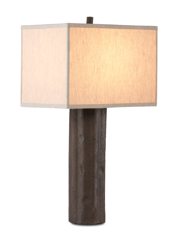 Caravan Table Lamp - Rustic Wrought Iron Design with Natural Linen Shade for Cozy Home Decor