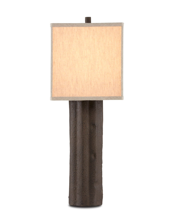 Caravan Table Lamp - Rustic Wrought Iron Design with Natural Linen Shade for Cozy Home Decor