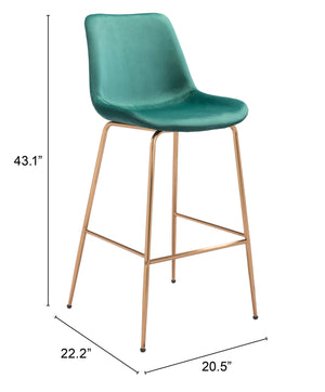 Zuo Modern Tony 100% Polyester, Plywood, Steel Modern Commercial Grade Barstool Green, Gold 100% Polyester, Plywood, Steel