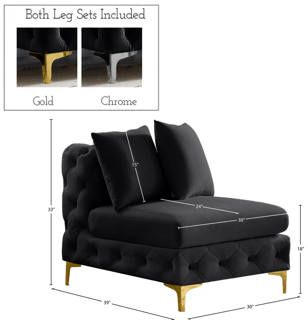 Tremblay Velvet / Engineered Wood / Metal / Foam Contemporary Black Velvet Armless Chair - 30" W x 39" D x 33" H