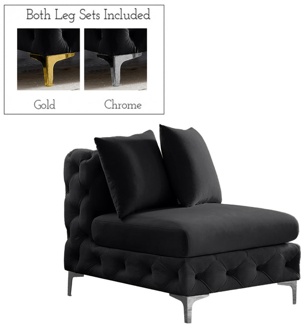 Tremblay Velvet / Engineered Wood / Metal / Foam Contemporary Black Velvet Armless Chair - 30" W x 39" D x 33" H