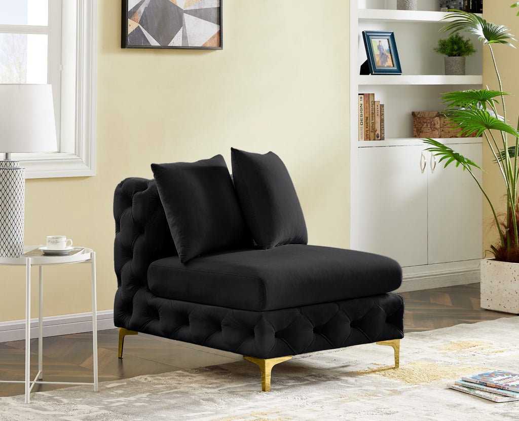 Tremblay Velvet / Engineered Wood / Metal / Foam Contemporary Black Velvet Armless Chair - 30" W x 39" D x 33" H