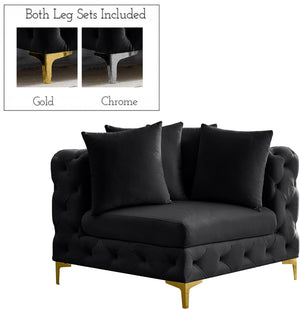 Tremblay Velvet / Engineered Wood / Metal / Foam Contemporary Black Velvet Corner Chair - 39" W x 39" D x 33" H