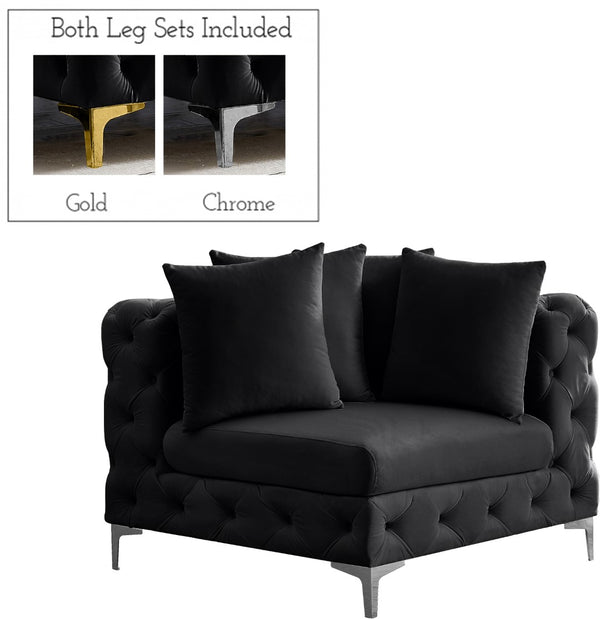 Tremblay Velvet / Engineered Wood / Metal / Foam Contemporary Black Velvet Corner Chair - 39" W x 39" D x 33" H