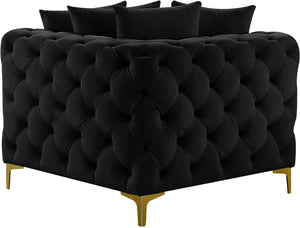 Tremblay Velvet / Engineered Wood / Metal / Foam Contemporary Black Velvet Corner Chair - 39" W x 39" D x 33" H