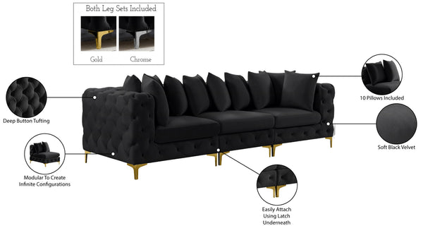 Tremblay Velvet / Engineered Wood / Metal / Foam Contemporary Black Velvet Modular Sofa - 108" W x 39" D x 33" H