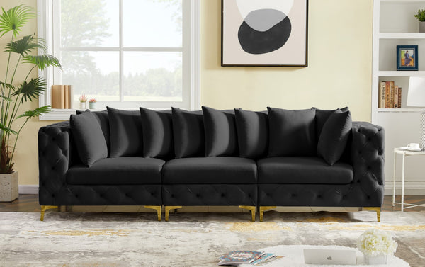 Tremblay Velvet / Engineered Wood / Metal / Foam Contemporary Black Velvet Modular Sofa - 108" W x 39" D x 33" H