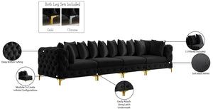 Tremblay Velvet / Engineered Wood / Metal / Foam Contemporary Black Velvet Modular Sofa - 138" W x 39" D x 33" H