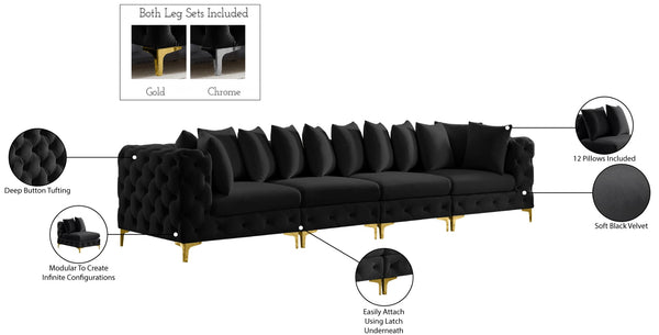 Tremblay Velvet / Engineered Wood / Metal / Foam Contemporary Black Velvet Modular Sofa - 138" W x 39" D x 33" H