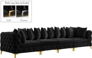 Tremblay Velvet / Engineered Wood / Metal / Foam Contemporary Black Velvet Modular Sofa - 138" W x 39" D x 33" H