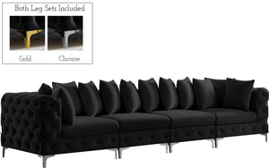 Tremblay Velvet / Engineered Wood / Metal / Foam Contemporary Black Velvet Modular Sofa - 138" W x 39" D x 33" H