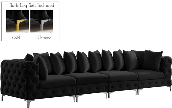 Tremblay Velvet / Engineered Wood / Metal / Foam Contemporary Black Velvet Modular Sofa - 138" W x 39" D x 33" H