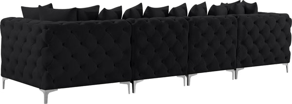 Tremblay Velvet / Engineered Wood / Metal / Foam Contemporary Black Velvet Modular Sofa - 138" W x 39" D x 33" H