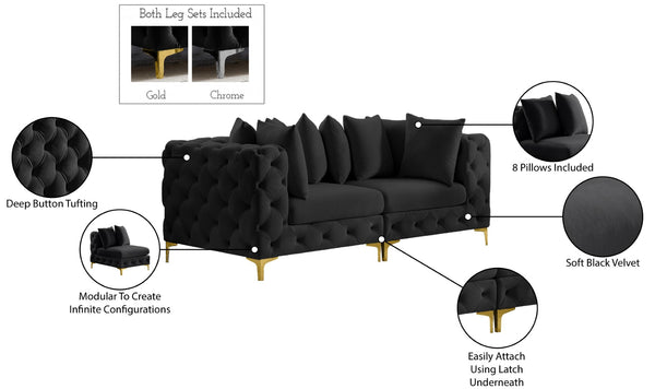 Tremblay Velvet / Engineered Wood / Metal / Foam Contemporary Black Velvet Modular Sofa - 78" W x 39" D x 33" H