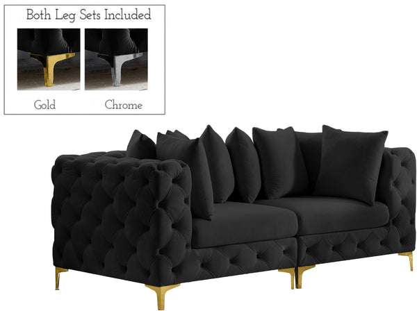 Tremblay Velvet / Engineered Wood / Metal / Foam Contemporary Black Velvet Modular Sofa - 78" W x 39" D x 33" H