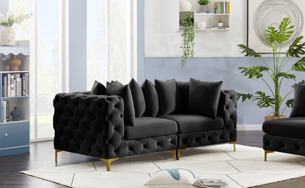 Tremblay Velvet / Engineered Wood / Metal / Foam Contemporary Black Velvet Modular Sofa - 78" W x 39" D x 33" H