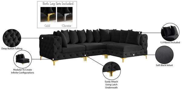 Tremblay Velvet / Engineered Wood / Metal / Foam Contemporary Black Velvet Modular Sectional - 108" W x 69" D x 33" H