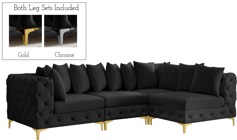 Tremblay Velvet / Engineered Wood / Metal / Foam Contemporary Black Velvet Modular Sectional - 108" W x 69" D x 33" H