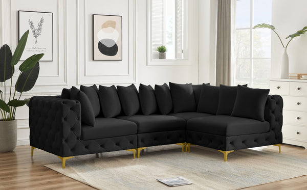 Tremblay Velvet / Engineered Wood / Metal / Foam Contemporary Black Velvet Modular Sectional - 108" W x 69" D x 33" H