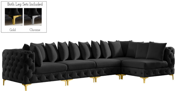 Tremblay Velvet / Engineered Wood / Metal / Foam Contemporary Black Velvet Modular Sectional - 138" W x 69" D x 33" H