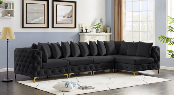 Tremblay Velvet / Engineered Wood / Metal / Foam Contemporary Black Velvet Modular Sectional - 138" W x 69" D x 33" H