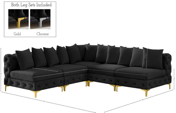 Tremblay Velvet / Engineered Wood / Metal / Foam Contemporary Black Velvet Modular Sectional - 99" W x 99" D x 33" H