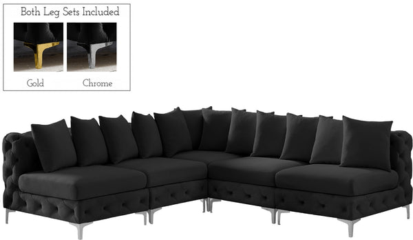 Tremblay Velvet / Engineered Wood / Metal / Foam Contemporary Black Velvet Modular Sectional - 99" W x 99" D x 33" H
