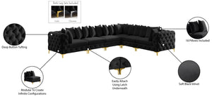 Tremblay Velvet / Engineered Wood / Metal / Foam Contemporary Black Velvet Modular Sectional - 138" W x 108" D x 33" H