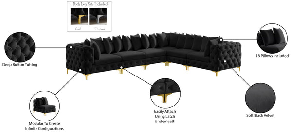 Tremblay Velvet / Engineered Wood / Metal / Foam Contemporary Black Velvet Modular Sectional - 138" W x 108" D x 33" H