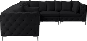 Tremblay Velvet / Engineered Wood / Metal / Foam Contemporary Black Velvet Modular Sectional - 138" W x 108" D x 33" H