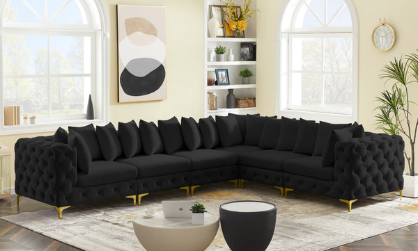 Tremblay Velvet / Engineered Wood / Metal / Foam Contemporary Black Velvet Modular Sectional - 138" W x 108" D x 33" H