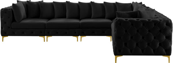 Tremblay Velvet / Engineered Wood / Metal / Foam Contemporary Black Velvet Modular Sectional - 138" W x 108" D x 33" H