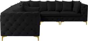 Tremblay Velvet / Engineered Wood / Metal / Foam Contemporary Black Velvet Modular Sectional - 138" W x 108" D x 33" H