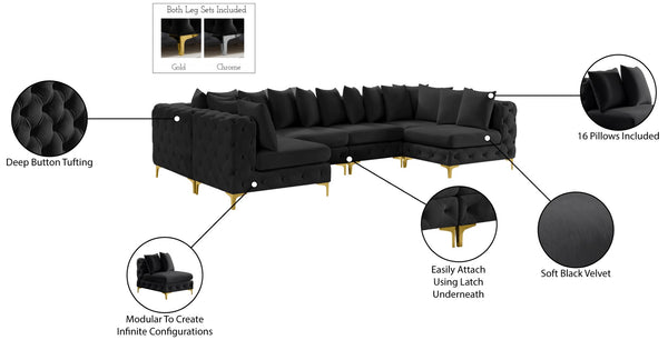 Tremblay Velvet / Engineered Wood / Metal / Foam Contemporary Black Velvet Modular Sectional - 138" W x 69" D x 33" H