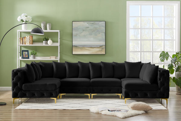 Tremblay Velvet / Engineered Wood / Metal / Foam Contemporary Black Velvet Modular Sectional - 138" W x 69" D x 33" H