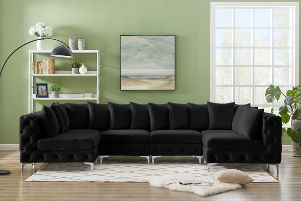 Tremblay Velvet / Engineered Wood / Metal / Foam Contemporary Black Velvet Modular Sectional - 138" W x 69" D x 33" H