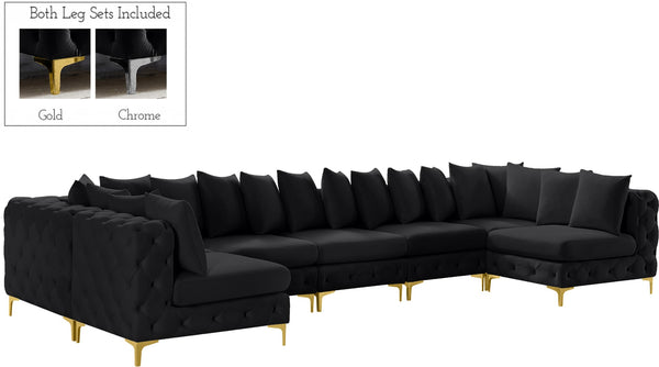 Tremblay Velvet / Engineered Wood / Metal / Foam Contemporary Black Velvet Modular Sectional - 168" W x 69" D x 33" H