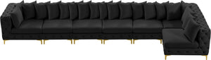 Tremblay Velvet / Engineered Wood / Metal / Foam Contemporary Black Velvet Modular Sectional - 198" W x 69" D x 33" H