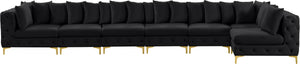 Tremblay Velvet / Engineered Wood / Metal / Foam Contemporary Black Velvet Modular Sectional - 198" W x 69" D x 33" H