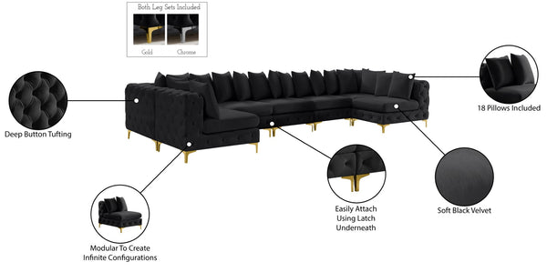 Tremblay Velvet / Engineered Wood / Metal / Foam Contemporary Black Velvet Modular Sectional - 168" W x 69" D x 33" H