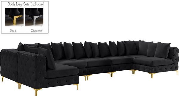 Tremblay Velvet / Engineered Wood / Metal / Foam Contemporary Black Velvet Modular Sectional - 168" W x 69" D x 33" H