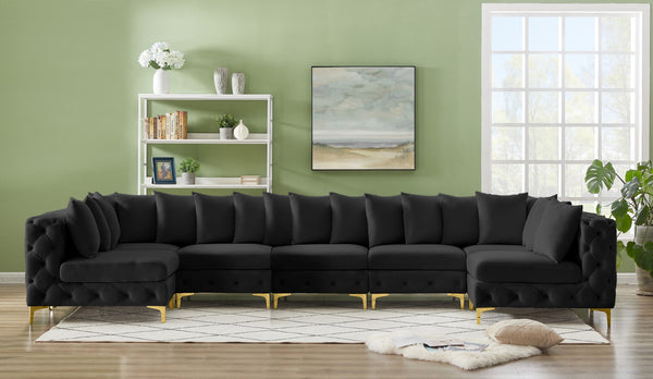 Tremblay Velvet / Engineered Wood / Metal / Foam Contemporary Black Velvet Modular Sectional - 168" W x 69" D x 33" H