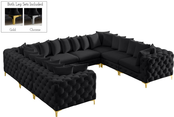 Tremblay Velvet / Engineered Wood / Metal / Foam Contemporary Black Velvet Modular Sectional - 138" W x 108" D x 33" H