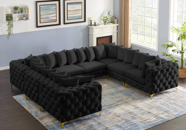 Tremblay Velvet / Engineered Wood / Metal / Foam Contemporary Black Velvet Modular Sectional - 138" W x 108" D x 33" H